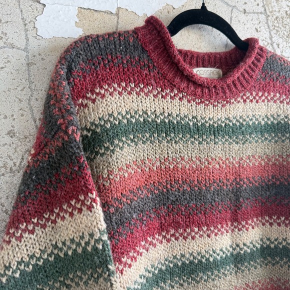 Vtg Sweater Striped Chunky Knit Wool Blend Oversized Cozy 90s Grandpacore L - Picture 2 of 7